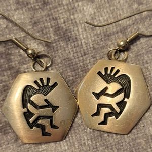 Vintage Sterling Silver Overlay Kokopelli Dangle Earings